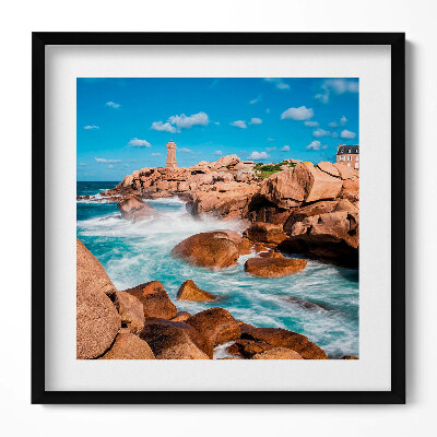 Tablou living cu rama unic Apă, pietre și un far