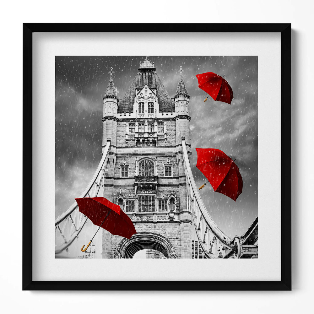 Tablou rama unic Umbrele roșii pe Podul Londrei
