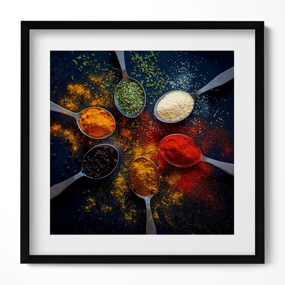 Tablou living cu rama unic Linguri de bucătărie cu condimente colorate