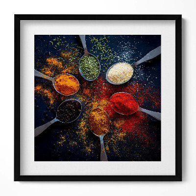 Tablou living cu rama unic Linguri de bucătărie cu condimente colorate