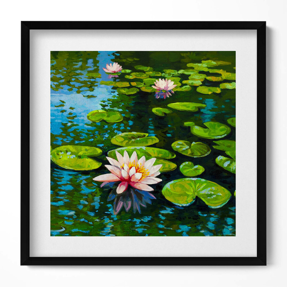 Tablou living cu rama unic Pictură cu nuferi