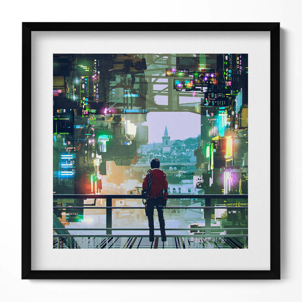 Tablou living cu rama unic Orașul Cyber Punk