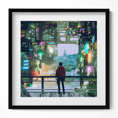 Tablou living cu rama unic Orașul Cyber Punk