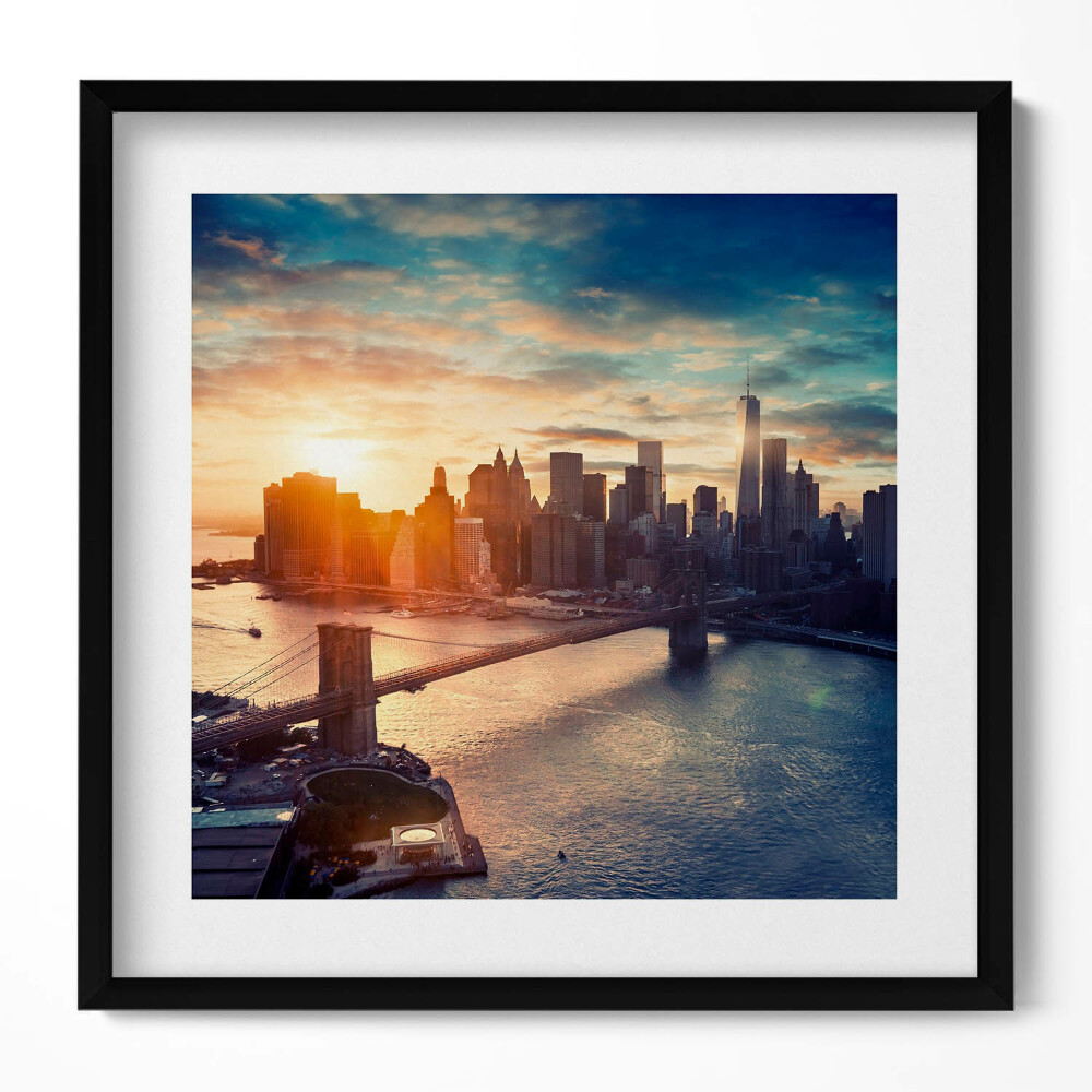 Tablou living cu rama unic New York Manhattan și apus de soare