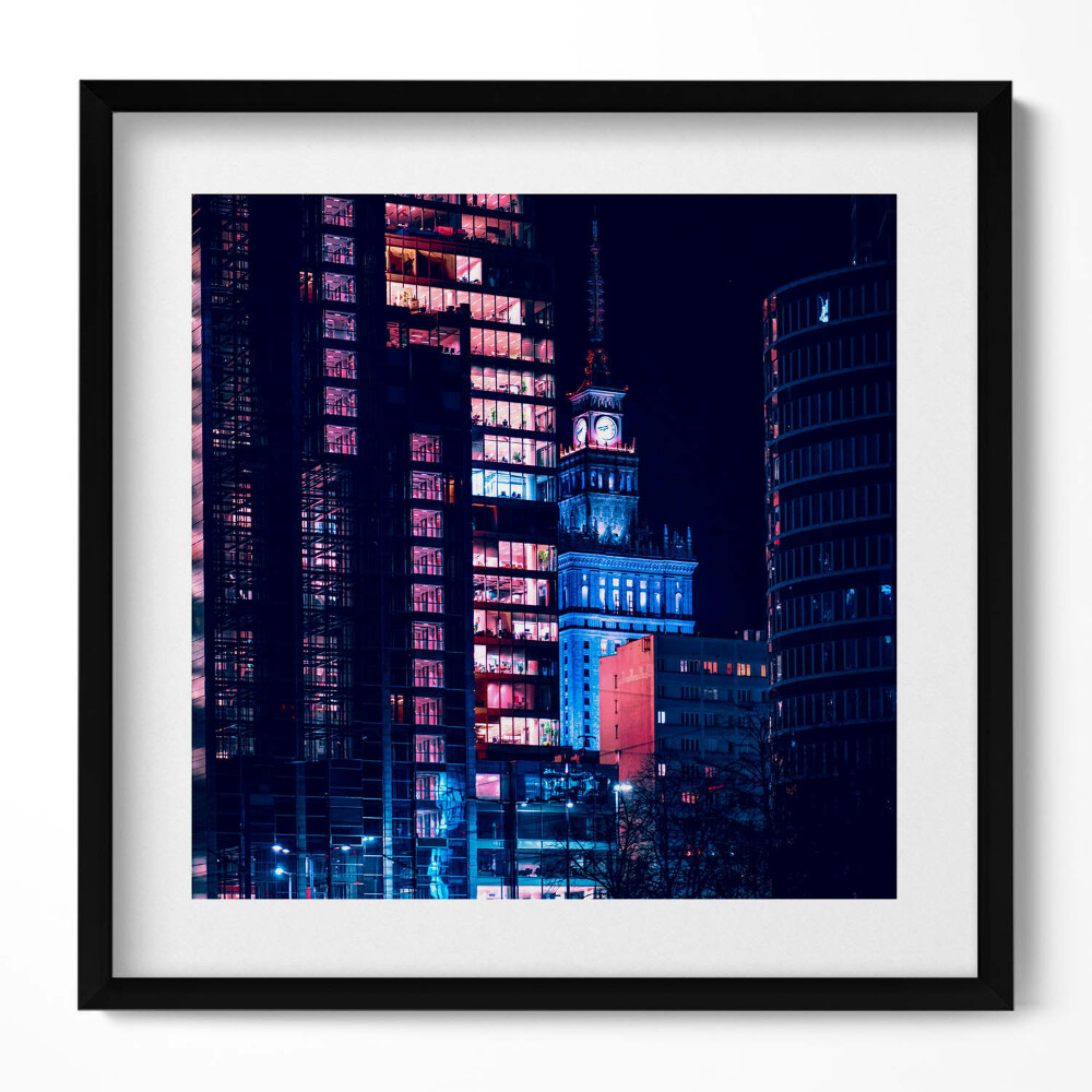 Tablou living cu rama unic Varșovia noaptea