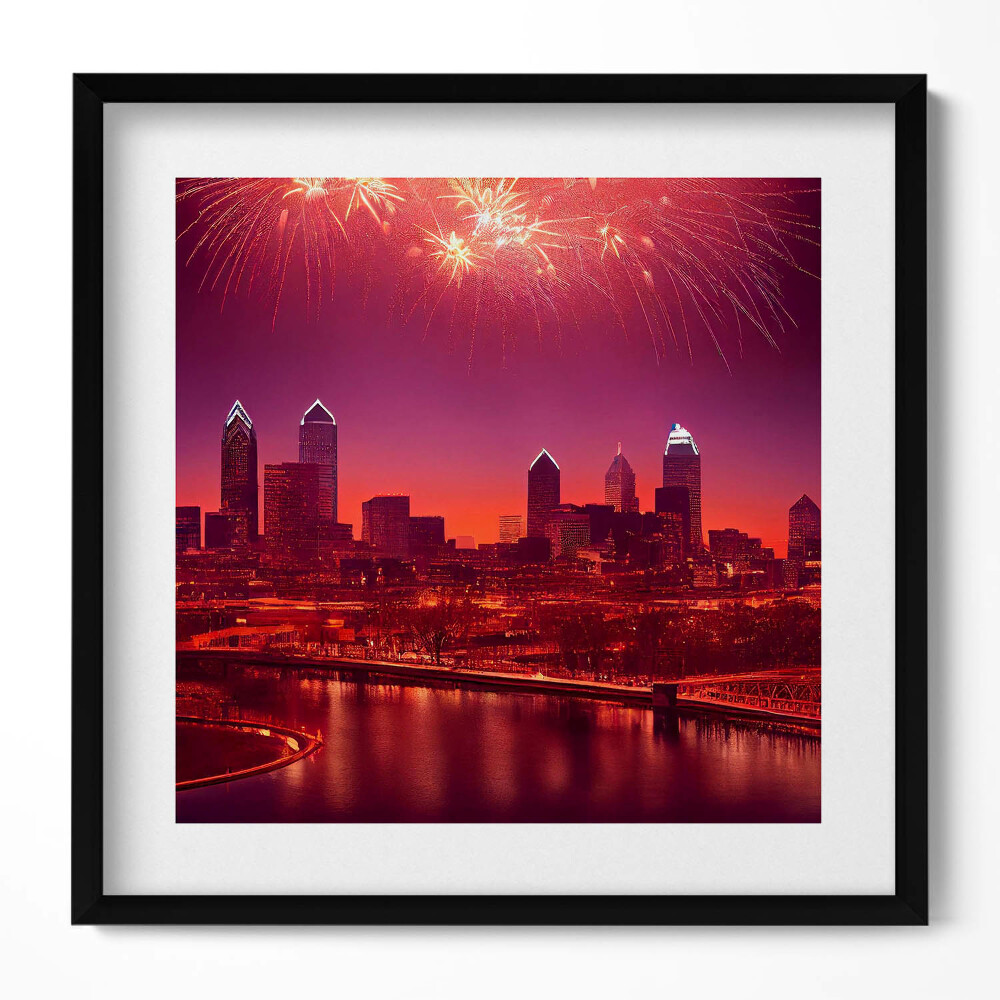 Tablou living cu rama unic Focuri de artificii în Philadelphia, noaptea