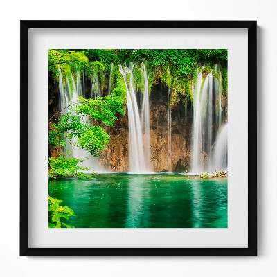 Tablou living cu rama unic Natură - lac cascadă și vegetație