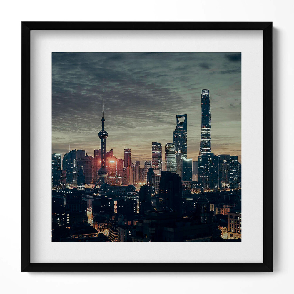 Tablou rama unic Panoramă a orașului Shanghai noaptea