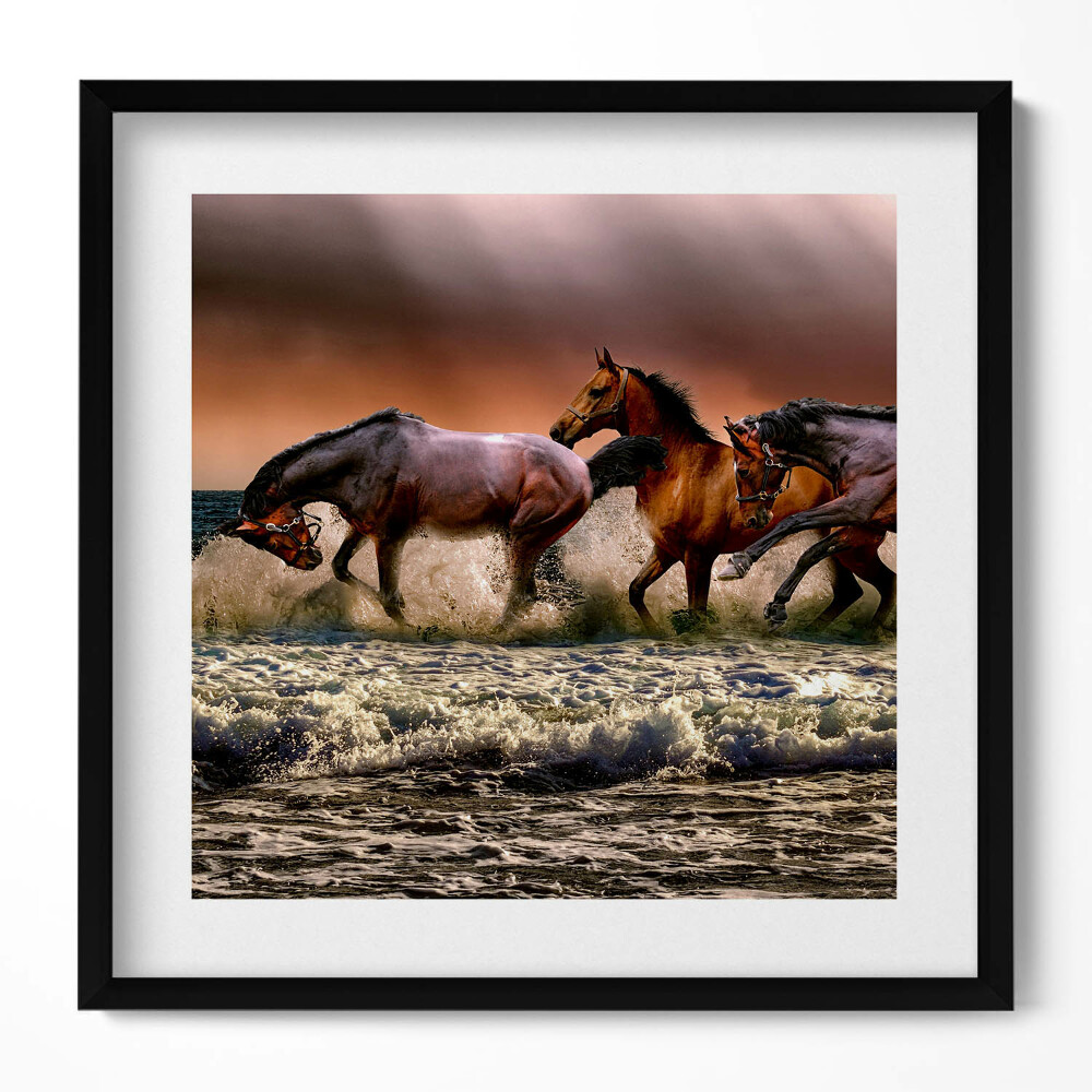 Tablou living cu rama unic Cai galopând prin apă