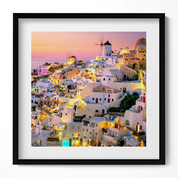 Tablou living cu rama unic Arhitectura din Santorini noaptea, Grecia