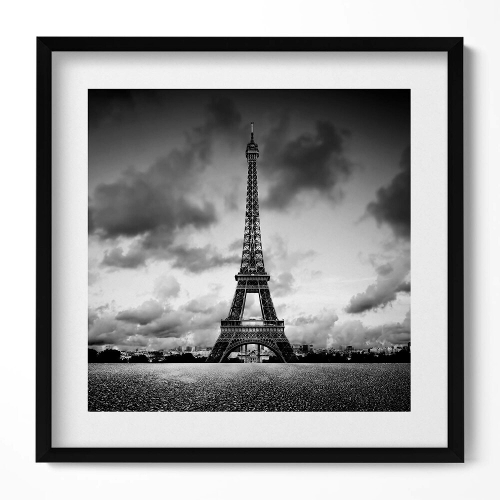 Tablou rama unic Peisaj alb-negru al Franței cu Turnul Eiffel