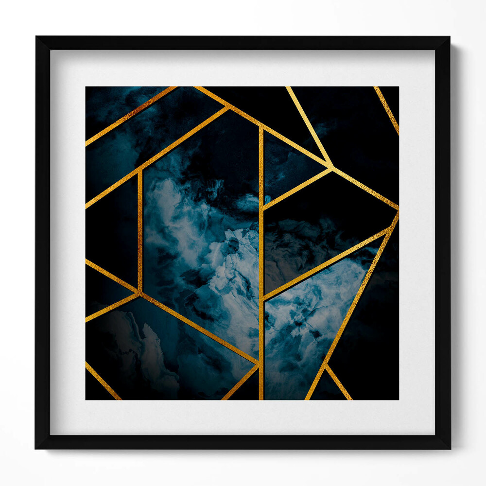 Tablou living cu rama unic Abstracție geometrică întunecată cu aur