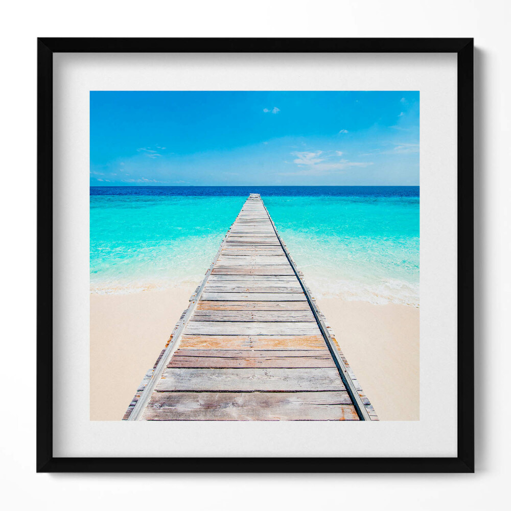 Tablou living cu rama unic Peisaj cu dig de lemn și ocean