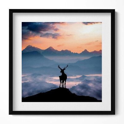Tablou living cu rama unic Cerb pe vârful muntelui