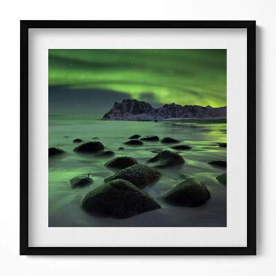 Tablou living cu rama unic Aurora Boreală - Peisaj Verde