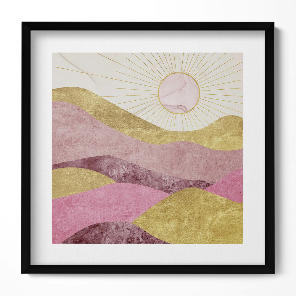 Tablou rama unic Peisaj abstract cu munți aurii și soare