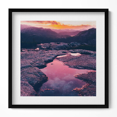 Tablou living cu rama unic Peisaj montan la apus