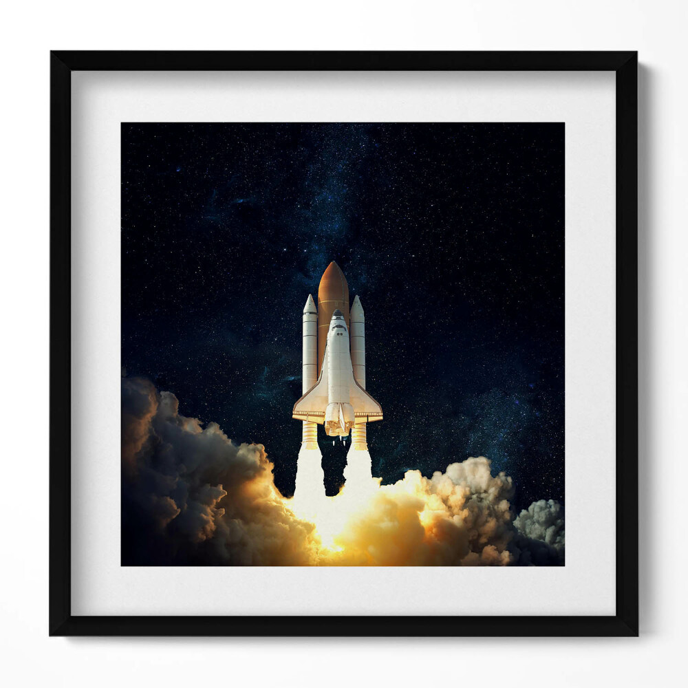Tablou living cu rama unic O rachetă decolează în spațiu