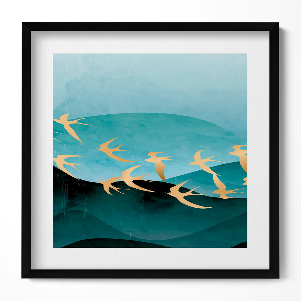 Tablou rama unic Ilustrație a păsărilor aurii pe cer