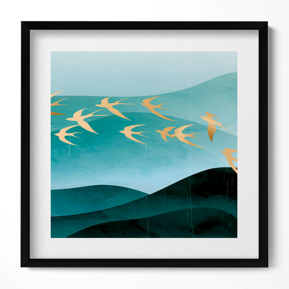 Tablou rama unic Ilustrație a păsărilor aurii pe cer