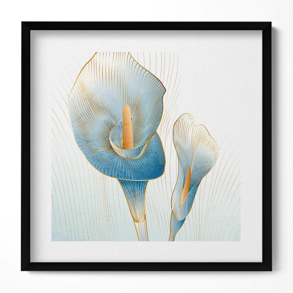 Tablou living cu rama unic Ilustrație cu flori aurii