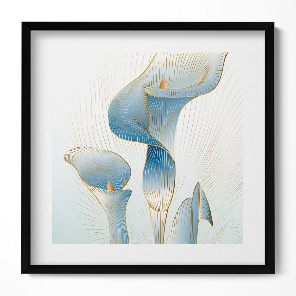 Tablou living cu rama unic Ilustrație cu flori aurii