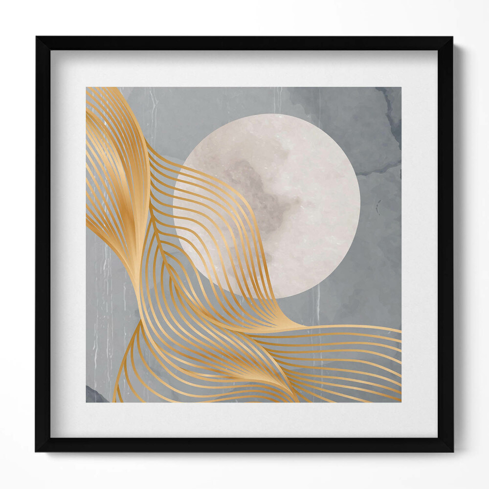 Tablou rama unic Ilustrație abstractă a lunii cu aur