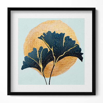 Tablou rama unic Ilustrație cu frunze de ginkgo cu soare auriu
