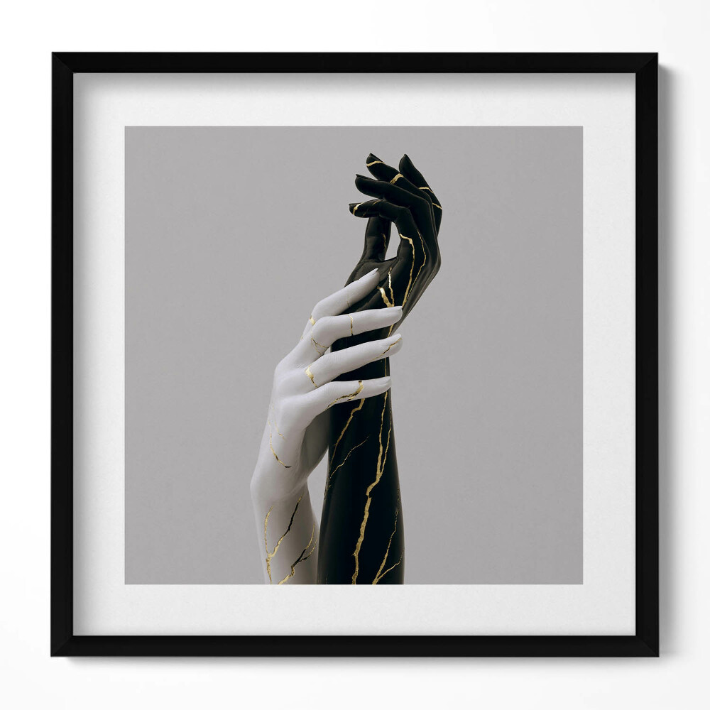 Tablou living cu rama unic Ace albe și negre cu aur