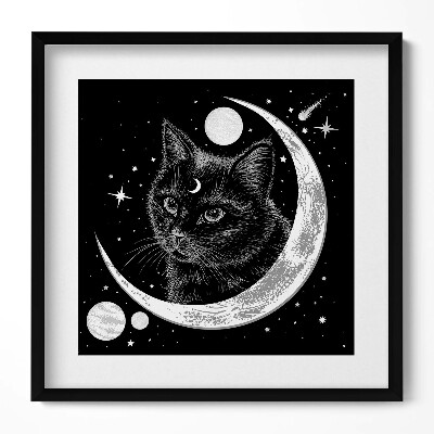 Tablou living cu rama unic Pisica Neagră Magică și Spațiul