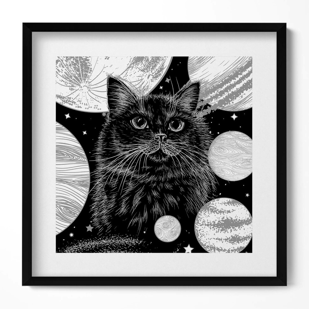 Tablou rama unic Pisica Neagră Magică și Spațiul