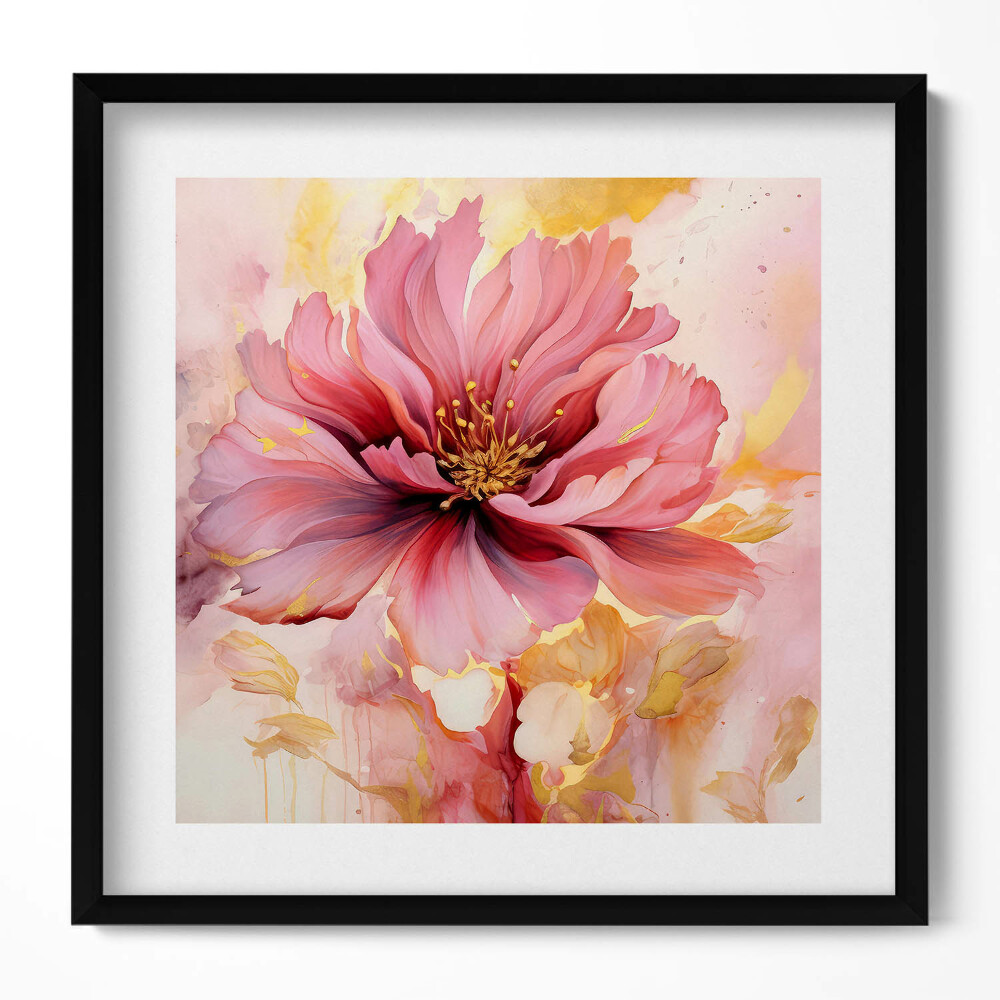 Tablou rama unic Floare pictată romantic în aur