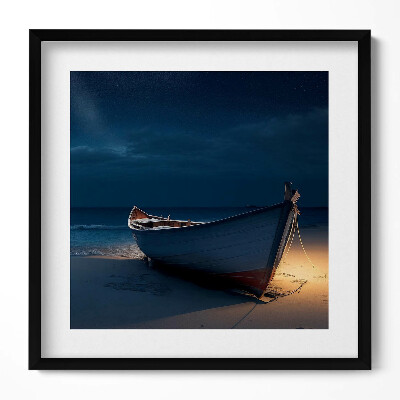 Tablou rama unic O barcă pe plajă noaptea