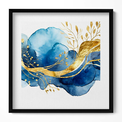 Tablou rama unic Abstractizare a plantelor aurii pe un fundal albastru
