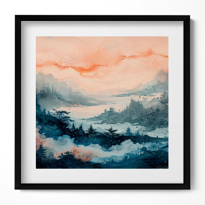 Tablou living cu rama unic Peisaj abstract de munți și păduri