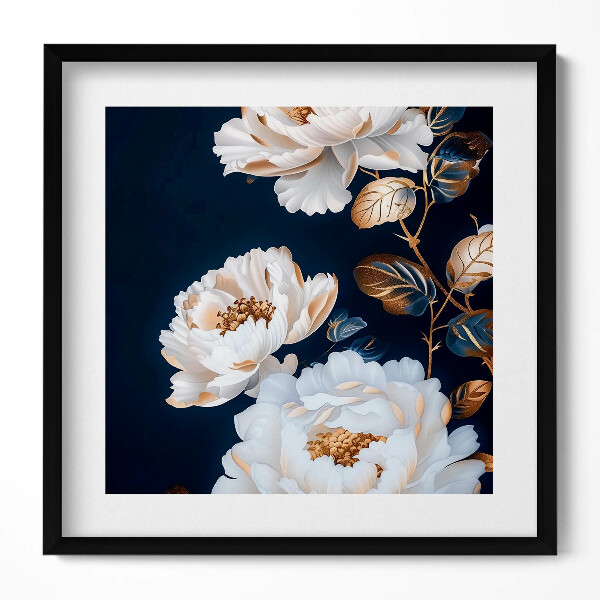 Tablou living cu rama unic Flori albe frumoase într-un stil glamour