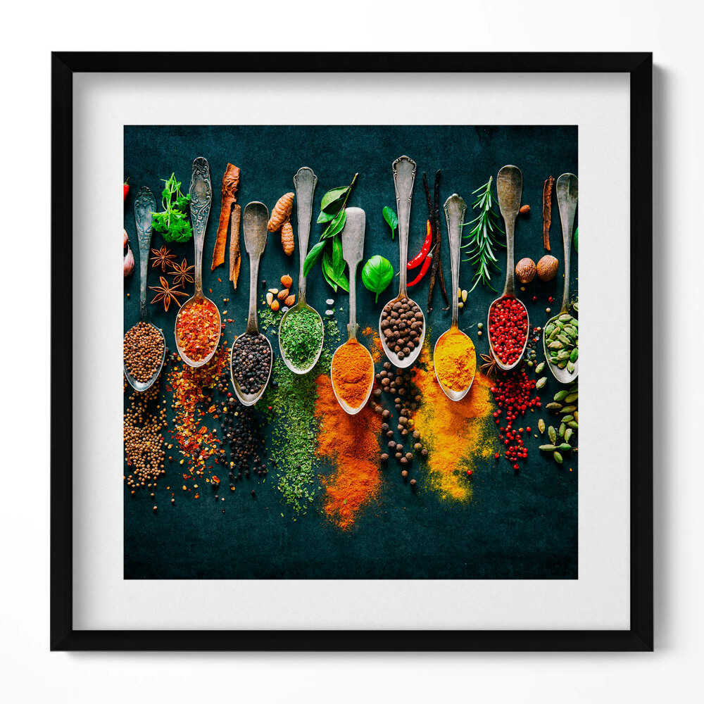 Tablou living cu rama unic Linguri cu condimente colorate