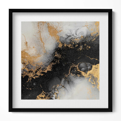 Tablou living cu rama unic Rezumat alb-negru cu aur