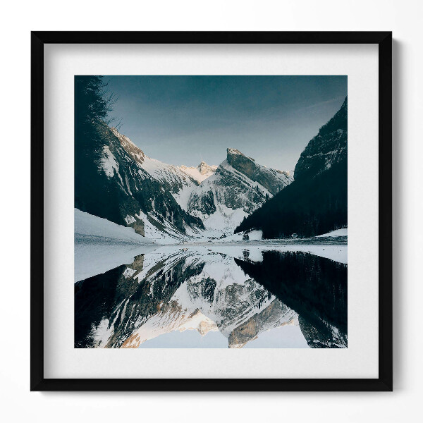 Tablou rama unic Vedere a unui lac de munte iarna