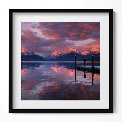 Tablou living cu rama unic Munți și nori lac