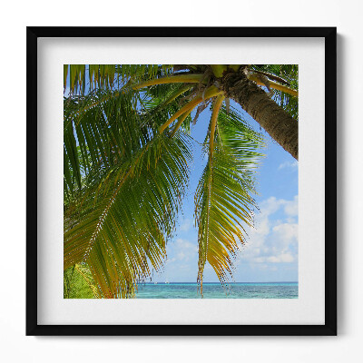 Tablou living cu rama unic Vacanță pe plajă cu palmieri și ocean