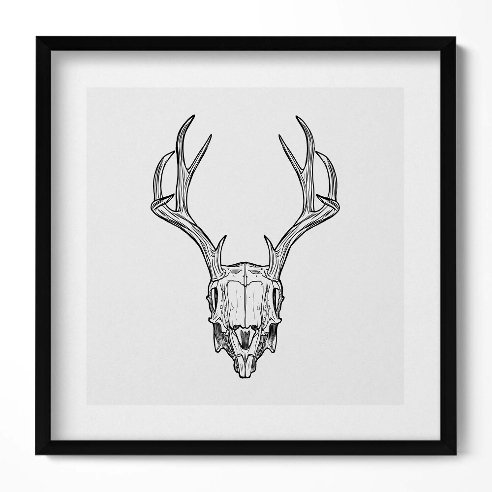Tablou rama unic Schiță de craniu de cerb cu coarne