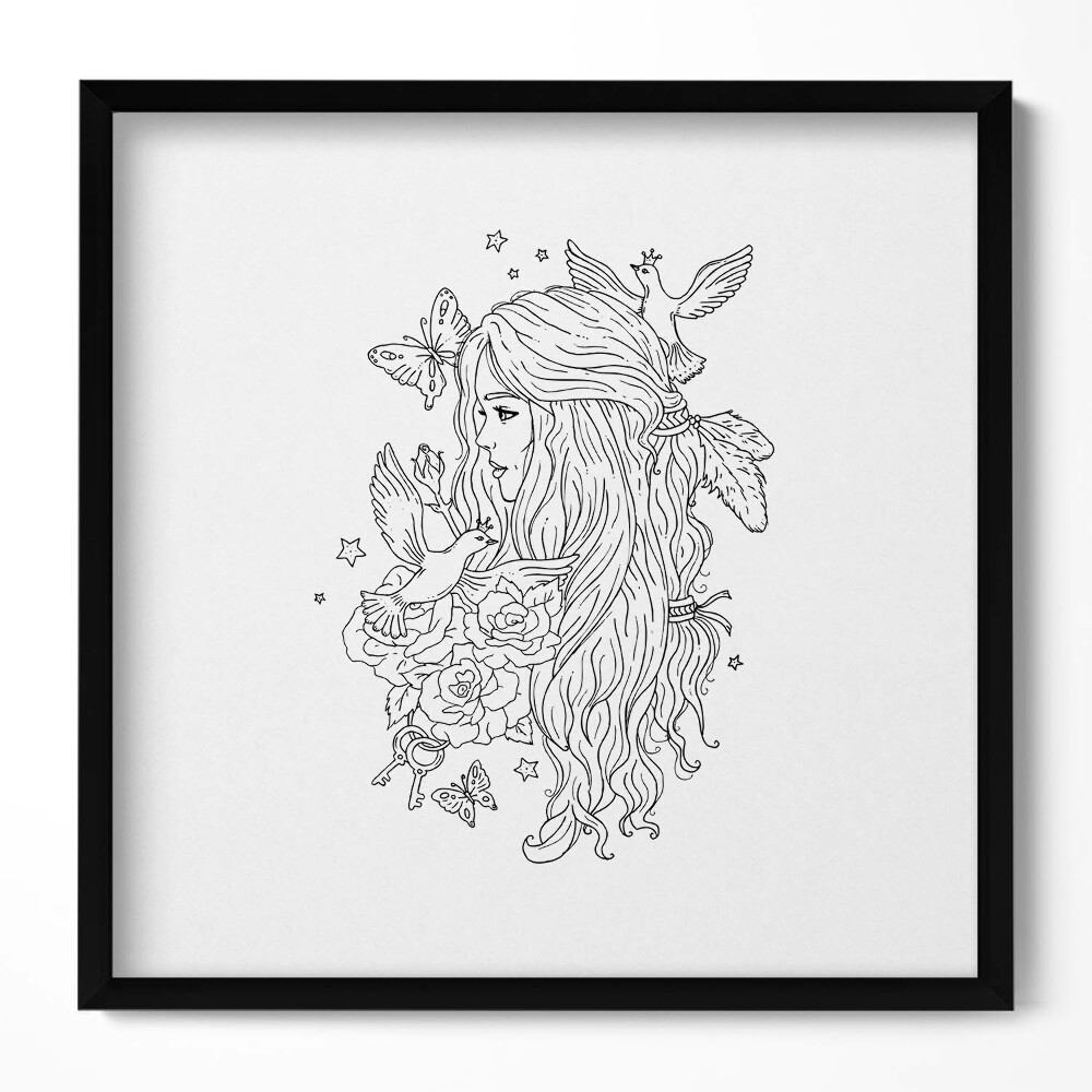 Tablou living cu rama unic Ilustrație artistică liniară pentru fete