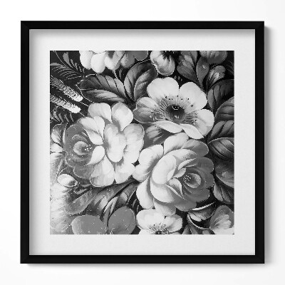 Tablou living cu rama unic Flori albe și negre