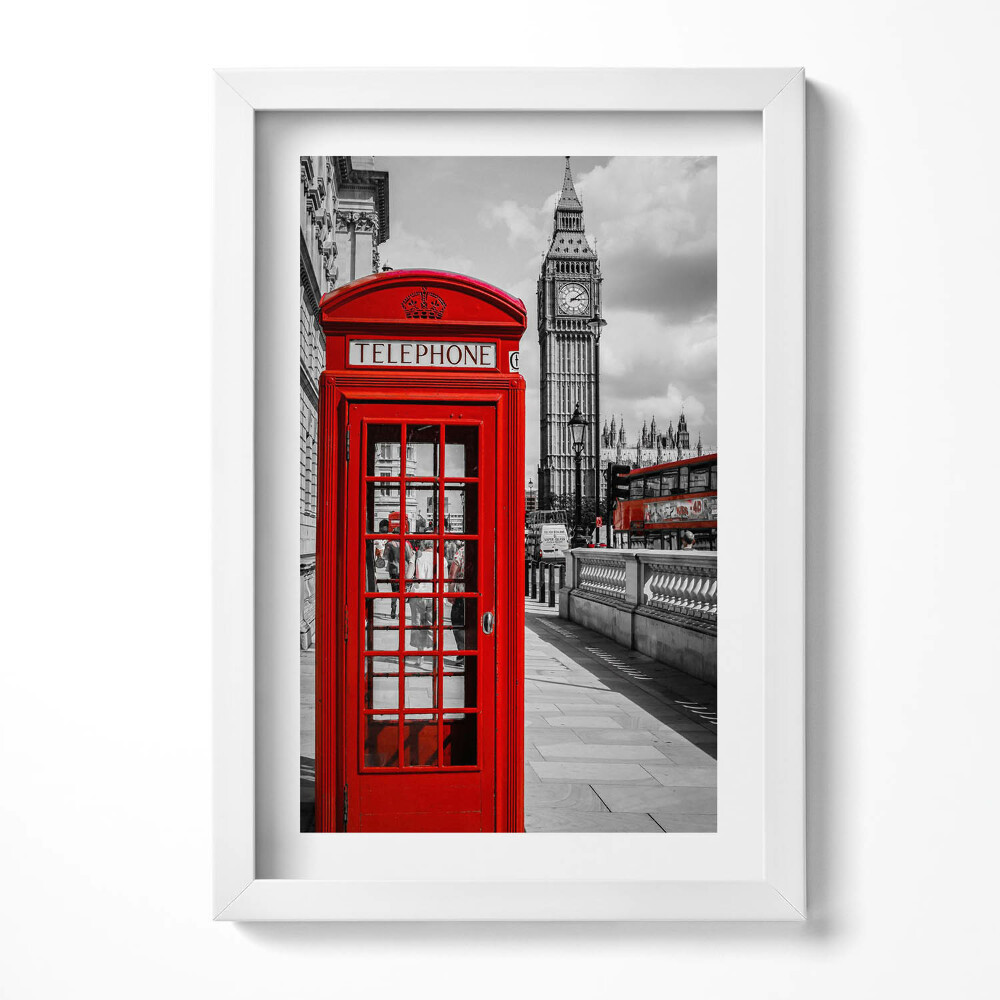 Tablou living cu rama decorativ Cabină telefonică roșie și Big Ben - Marea Britanie