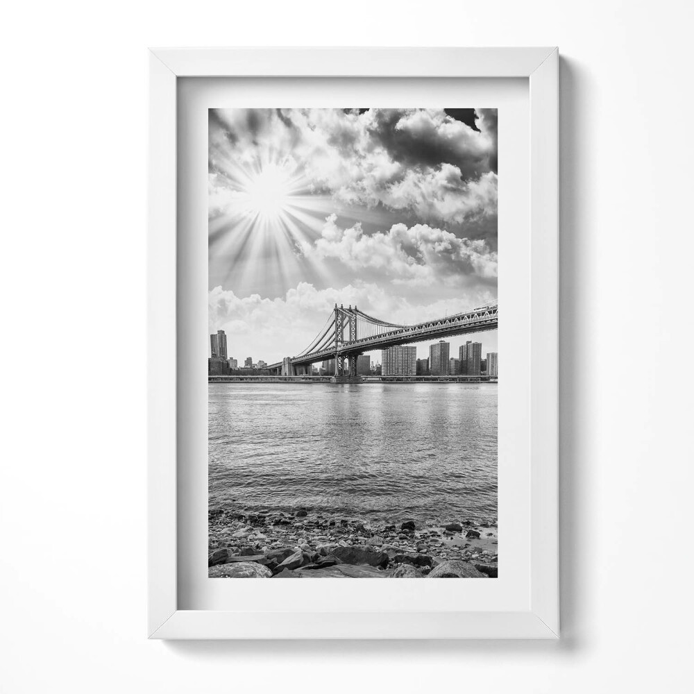 Tablou rama decorativ Podul Brooklyn alb-negru din New York