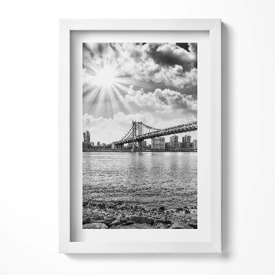 Tablou rama decorativ Podul Brooklyn alb-negru din New York