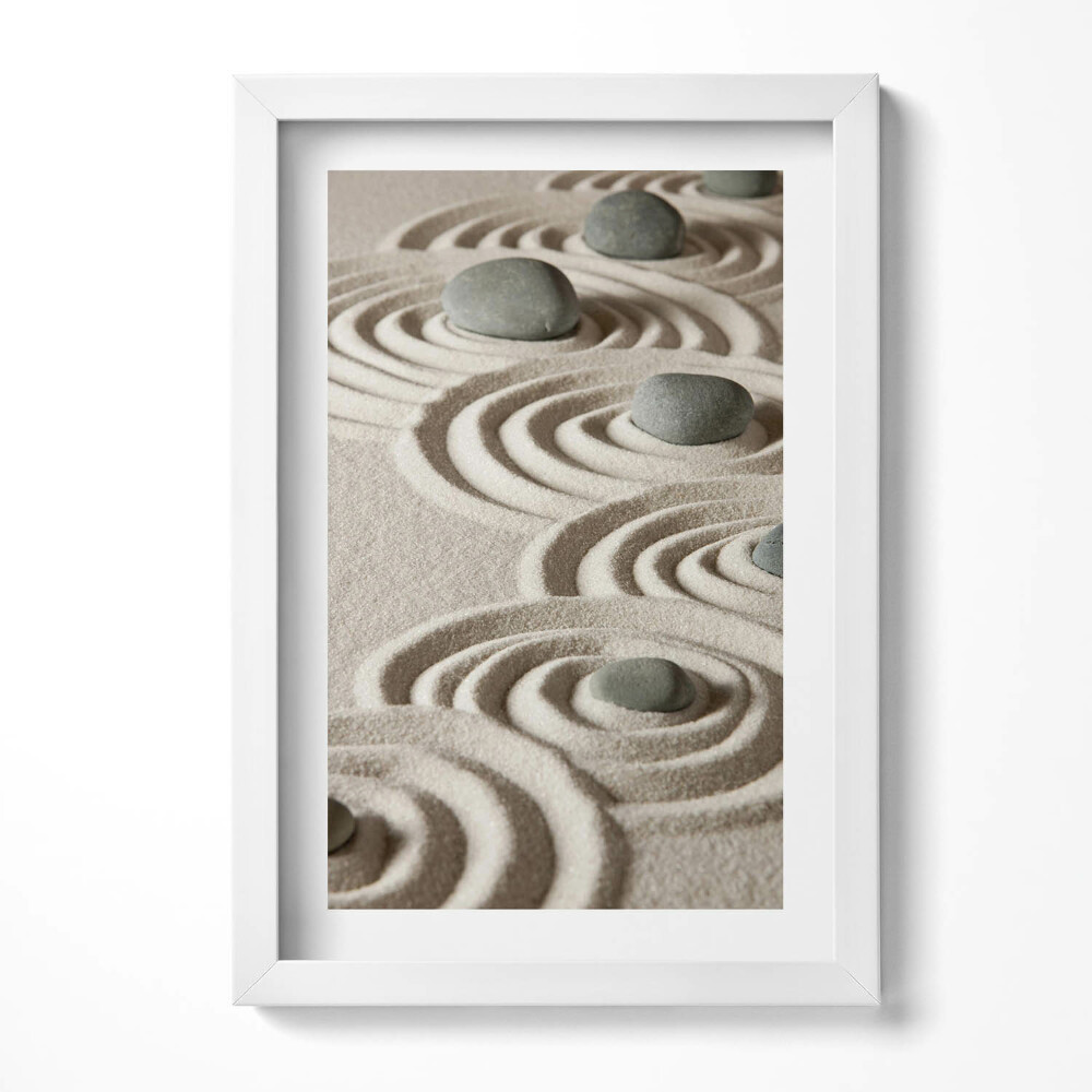 Tablou living cu rama decorativ Zen - pietre pe cercuri de nisip