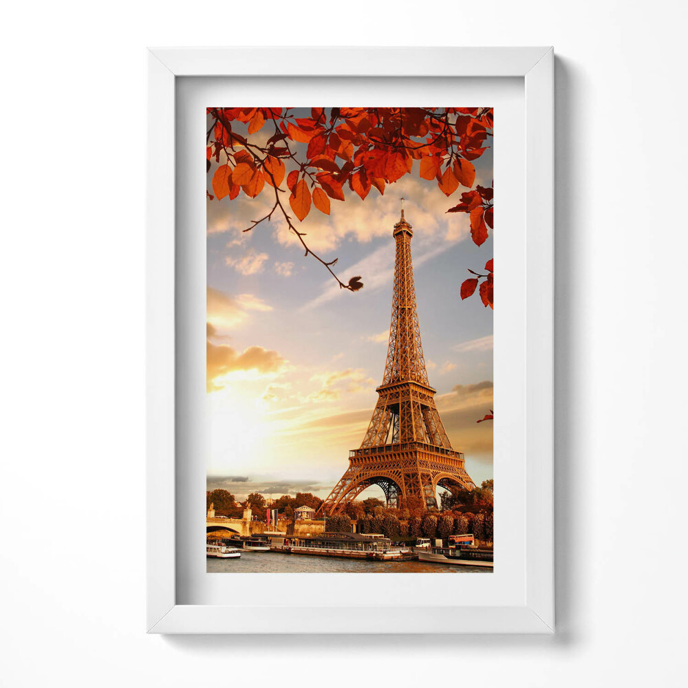 Tablou rama decorativ Turnul Eiffel printre frunze