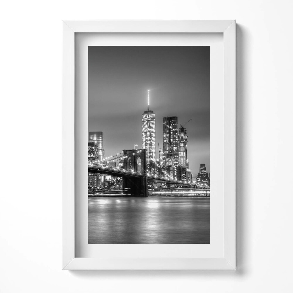 Tablou rama decorativ Podul Brooklyn din New York noaptea